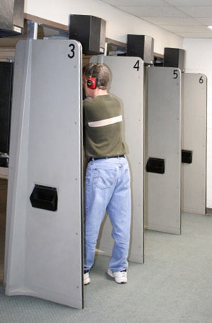 Shooting at indoor pistol range